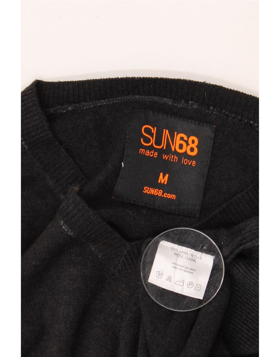 SUN68 Mens V-Neck Jumper Sweater Medium Grey Wool