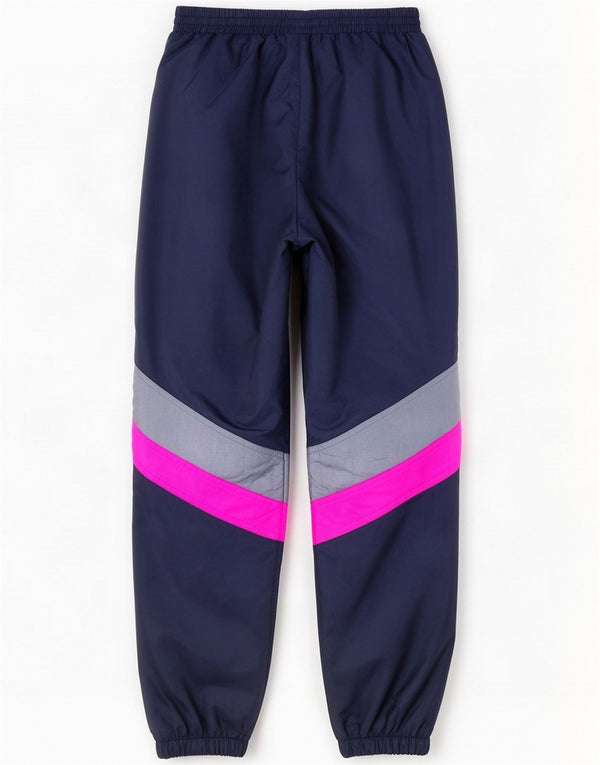 Vintage Mens Tracksuit Trousers Joggers Medium Navy Blue Colourblock Nylon