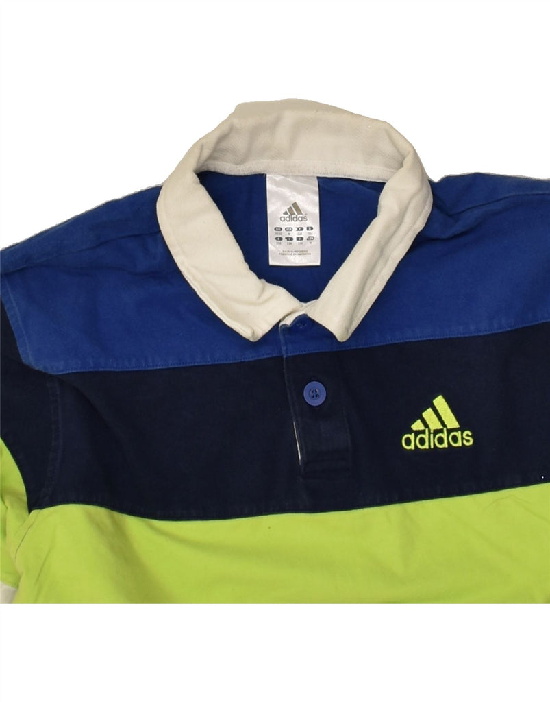 ADIDAS Boys Long Sleeve Polo Shirt 11-12 Years Large Blue Colourblock | Vintage Adidas | Thrift | Second-Hand Adidas | Used Clothing | Messina Hembry 