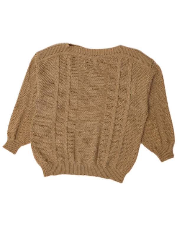 Vintage Womens Oversized Boat Neck Jumper Sweater EU 48 2XL Brown