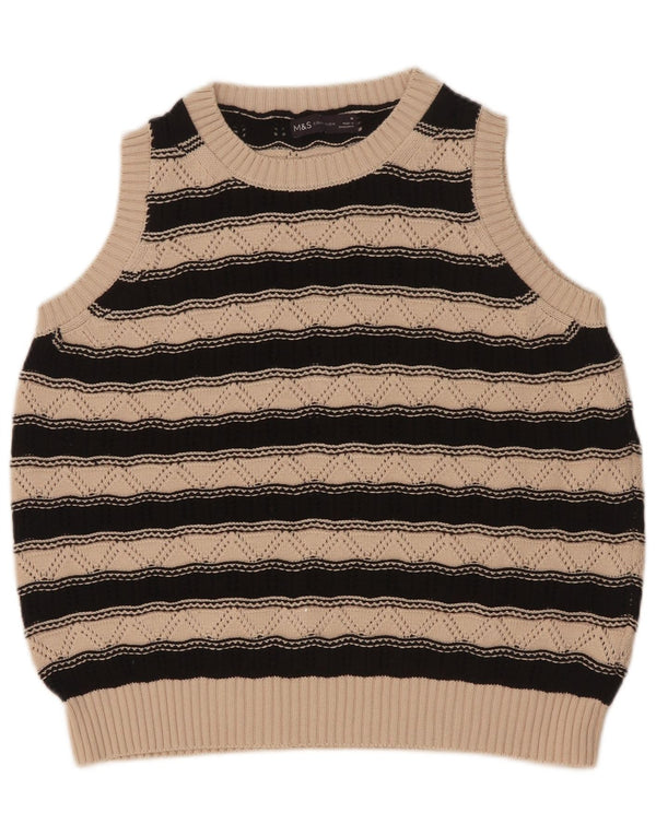 Marks & Spencer Womens Vest Tank Top UK 14 Medium Beige Striped Cotton