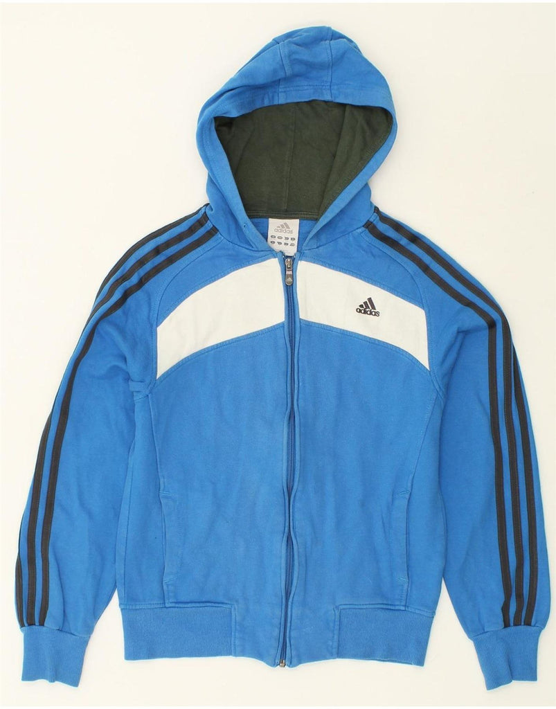 ADIDAS Boys Zip Hoodie Sweater 14-15 Years Blue Colourblock Cotton Vintage Adidas and Second-Hand Adidas from Messina Hembry 