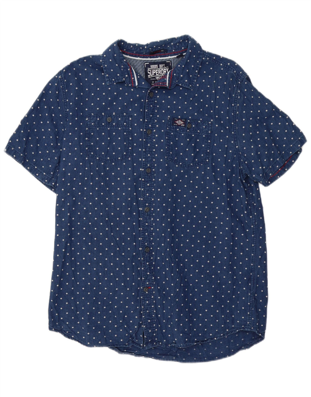 SUPERDRY Mens Regular Fit Short Sleeve Shirt XL Blue Spotted Cotton