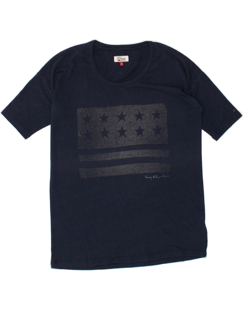 TOMMY HILFIGER Mens Graphic T-Shirt Top Small Navy Blue Vintage Tommy Hilfiger and Second-Hand Tommy Hilfiger from Messina Hembry 