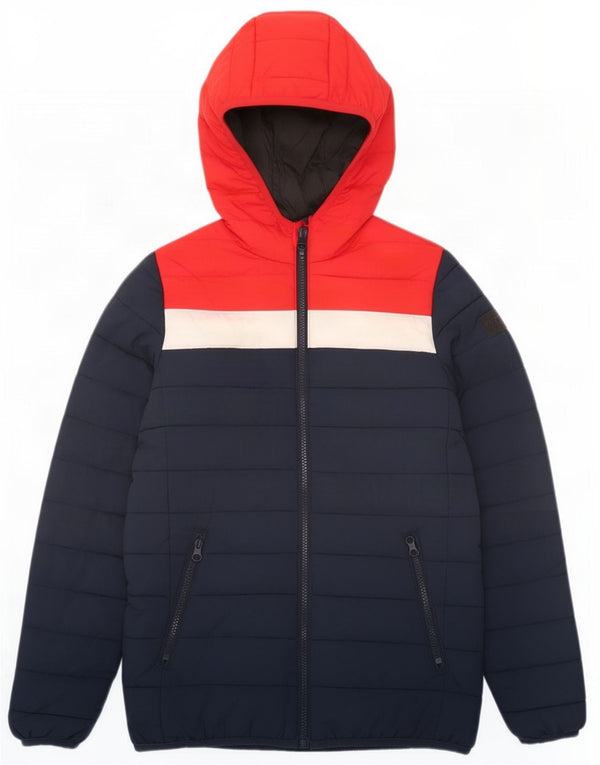 Jack & Jones Boys Hooded Padded Jacket 11-12 Years Navy Blue Colourblock