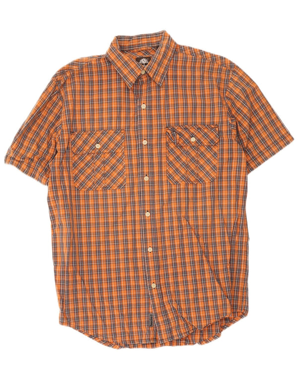 Timberland Mens Short Sleeve Shirt Medium Orange Check Cotton