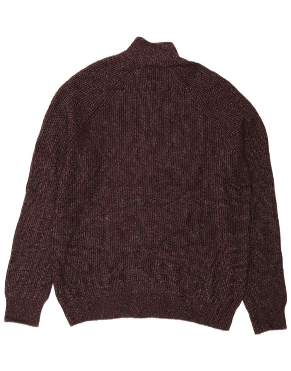Marks & Spencer Mens Zip Neck Jumper Sweater Large Burgundy Flecked