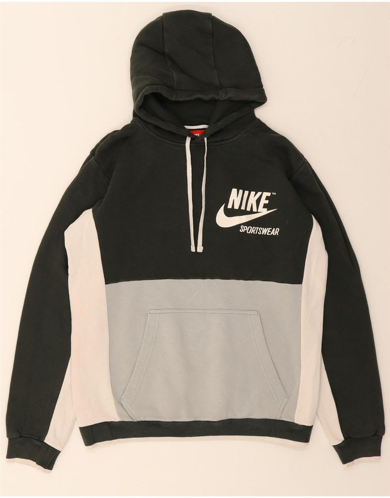 NIKE Mens Graphic Hoodie Jumper Medium Black Colourblock Cotton Vintage Nike and Second-Hand Nike from Messina Hembry 