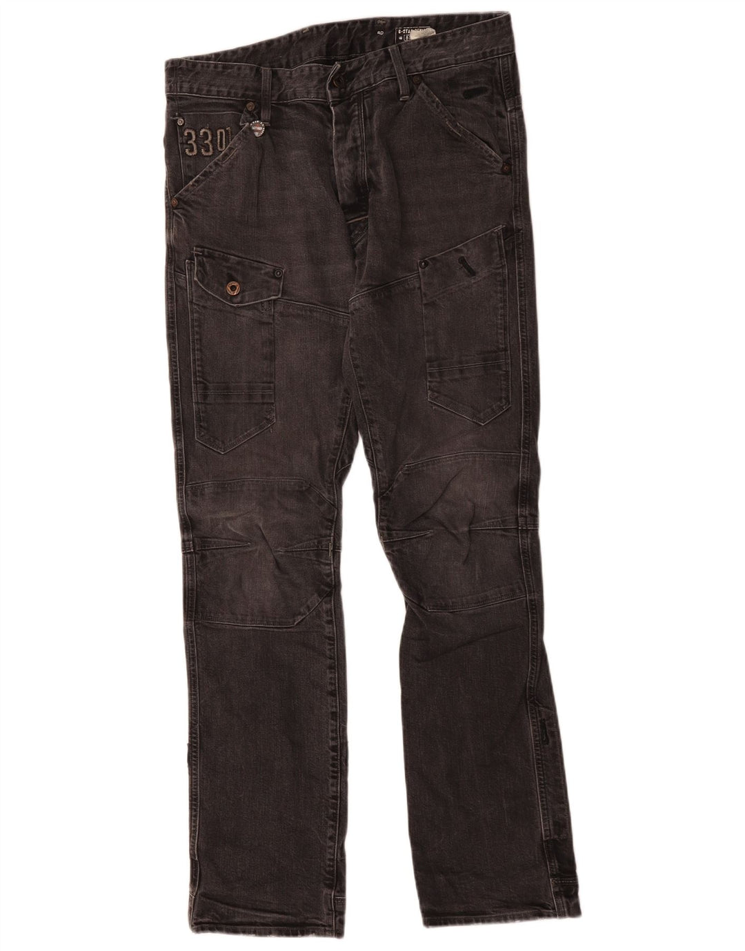 G-Star Mens 3301 Cargo Straight Jeans W34 L32 Black Cotton