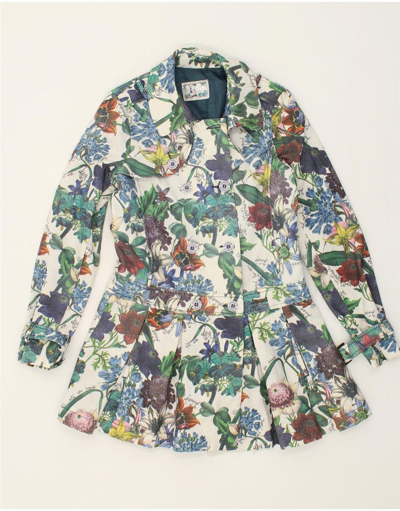 DESIGUAL Womens Double Breasted Coat EU 38 Medium Multicoloured Floral | Vintage Desigual | Thrift | Second-Hand Desigual | Used Clothing | Messina Hembry 