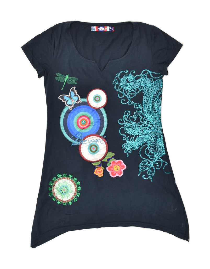 DESIGUAL Girls Graphic Tunic Top 12-13 Years Navy Blue Floral | Vintage Desigual | Thrift | Second-Hand Desigual | Used Clothing | Messina Hembry 