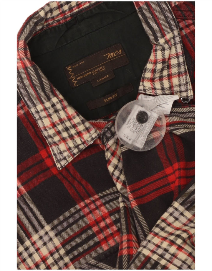 Marlboro Classics Mens Checked Slim Fit Flannel Shirt Large Black Check