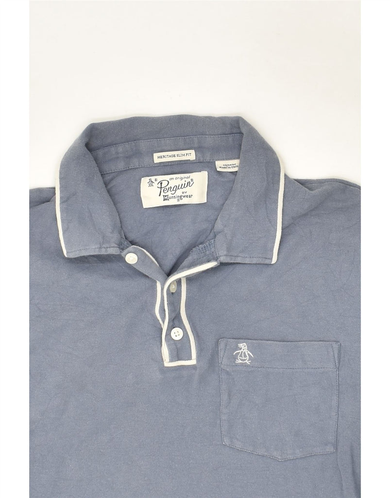 PENGUIN Mens Heritage Slim Fit Polo Shirt Medium Blue | Vintage Penguin | Thrift | Second-Hand Penguin | Used Clothing | Messina Hembry 