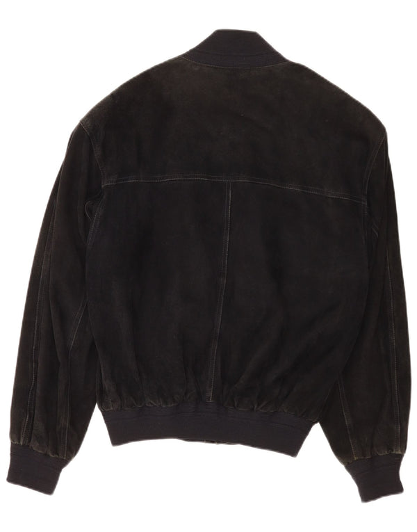 Vintage Mens Suede Bomber Jacket IT 48 Medium Black Leather