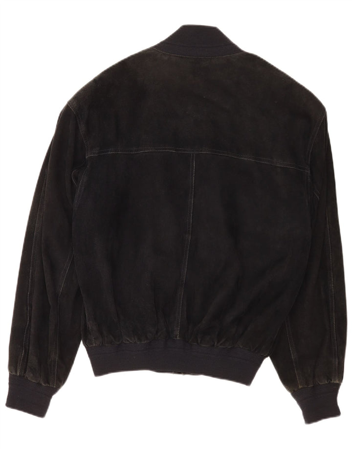 Vintage Mens Suede Bomber Jacket IT 48 Medium Black Leather