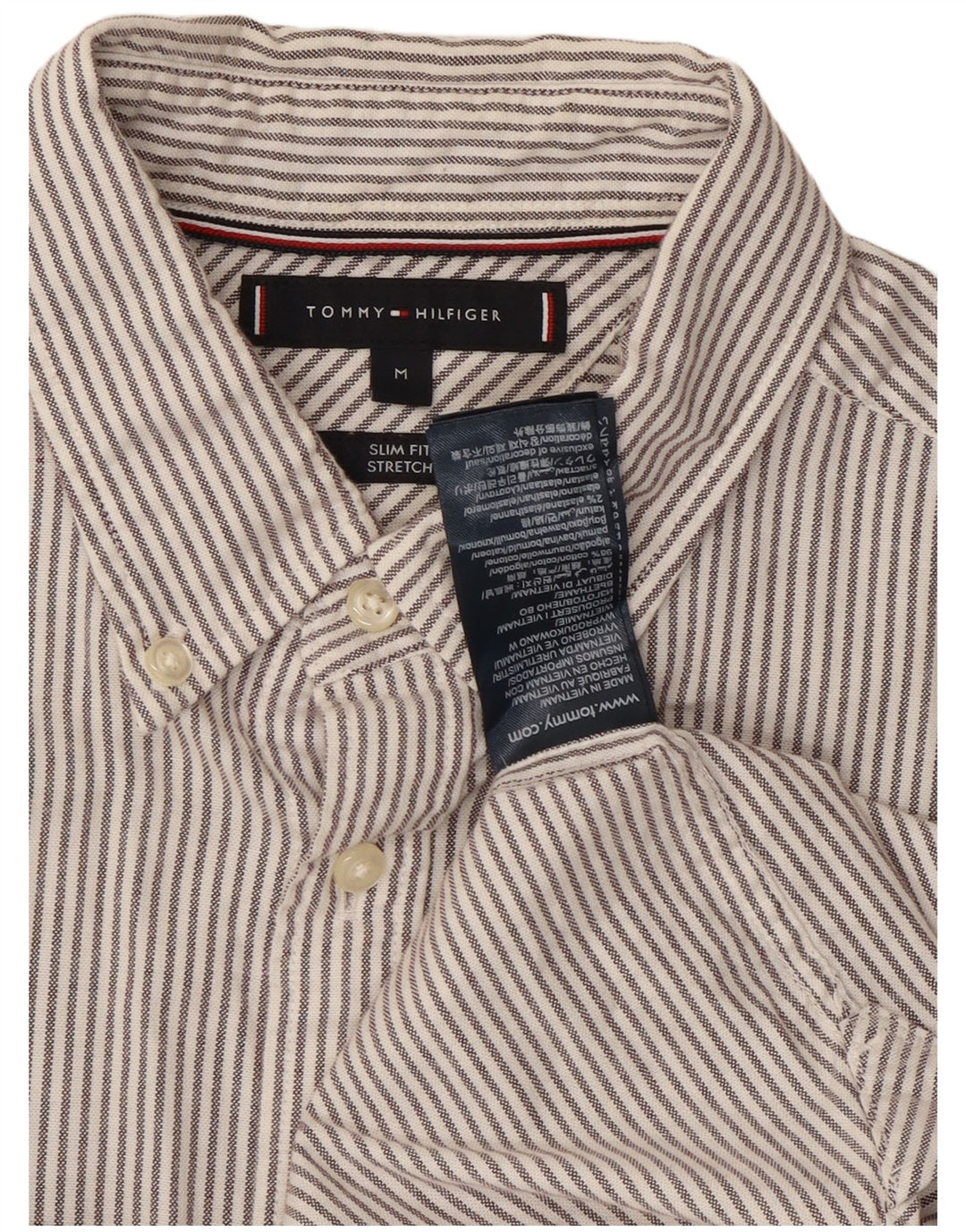 Tommy Hilfiger Mens Slim Fit Shirt Medium Grey Pinstripe Cotton