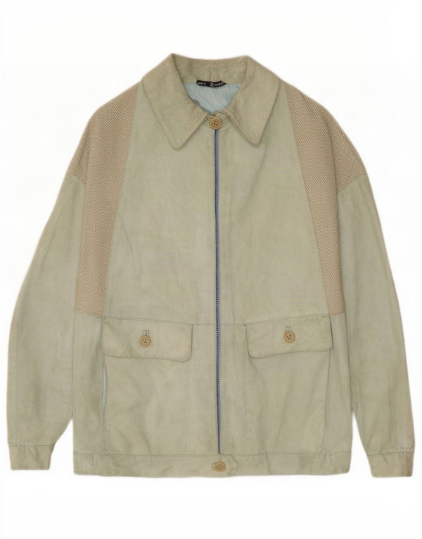 Vintage Womens Suede Jacket IT 44 Medium Green Leather