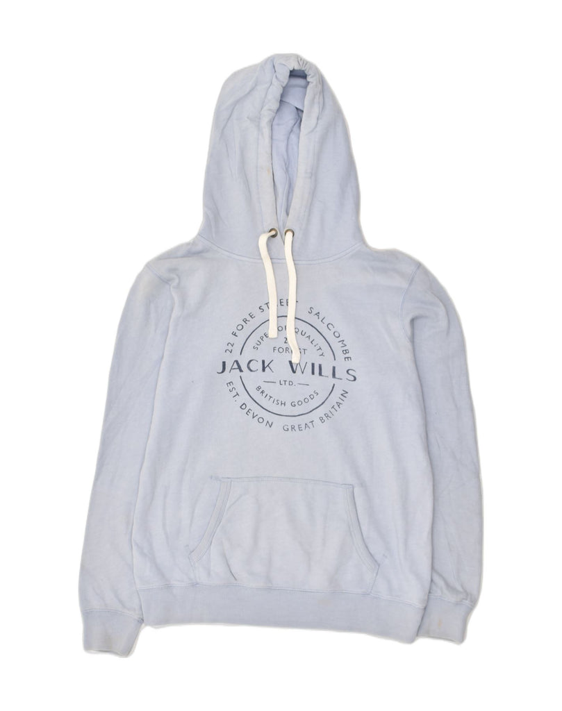 JACK WILLS Womens Loose Fit Graphic Hoodie Jumper UK 12 Medium Blue Cotton | Vintage Jack Wills | Thrift | Second-Hand Jack Wills | Used Clothing | Messina Hembry 