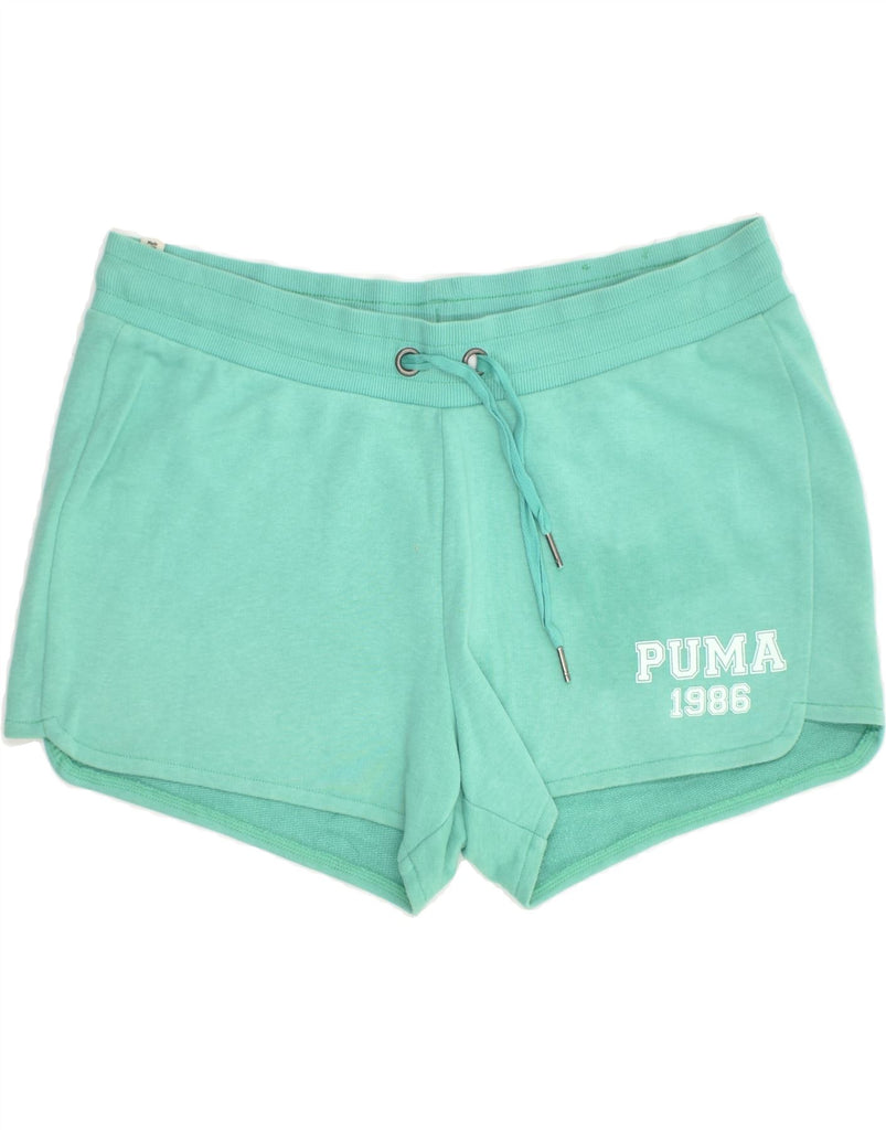 PUMA Womens Sport Shorts UK 14 Large Turquoise Cotton | Vintage Puma | Thrift | Second-Hand Puma | Used Clothing | Messina Hembry 