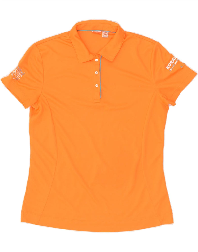 PUMA Womens Graphic Polo Shirt UK 14 Large Orange | Vintage Puma | Thrift | Second-Hand Puma | Used Clothing | Messina Hembry 