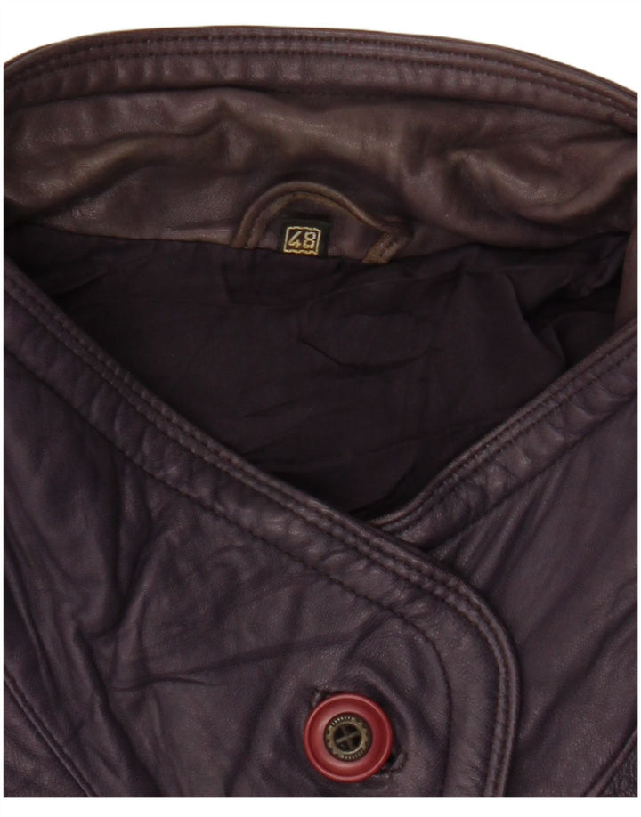 VINTAGE Womens Leather Coat EU 48 2XL Purple Leather