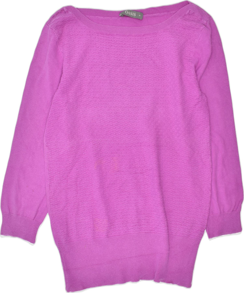 OASIS Womens Longline Boat Neck Jumper Sweater UK 12 Medium Pink Cotton | Vintage | Thrift | Second-Hand | Used Clothing | Messina Hembry 