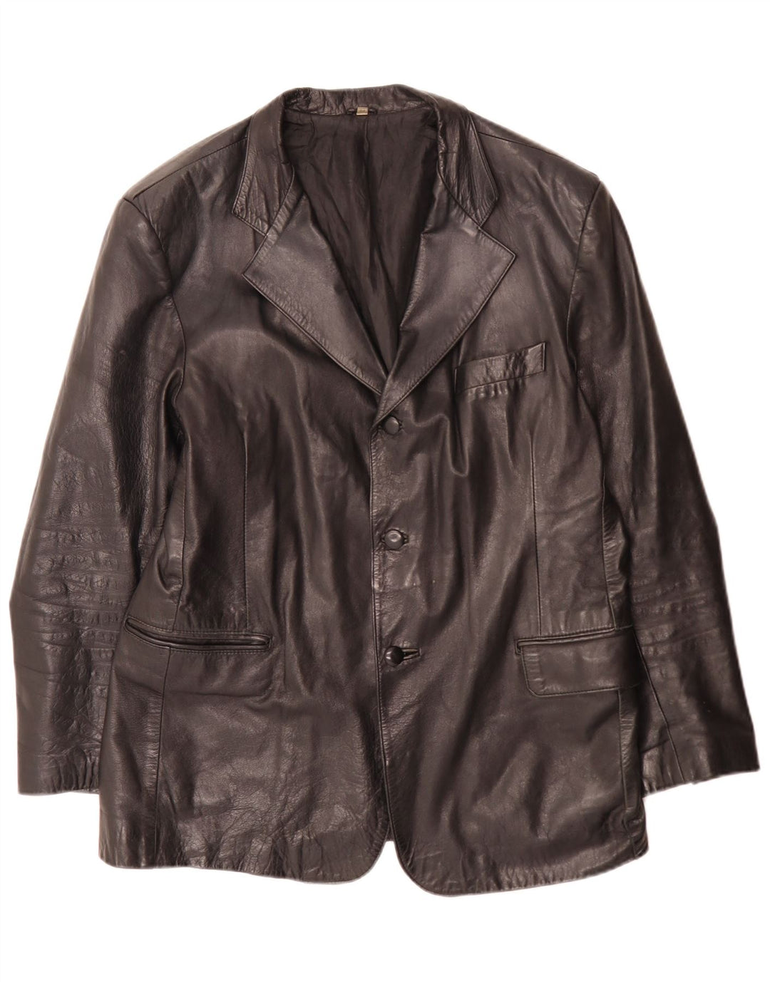 Vintage Mens 3 Button Leather Blazer Jacket IT 54 XL Black