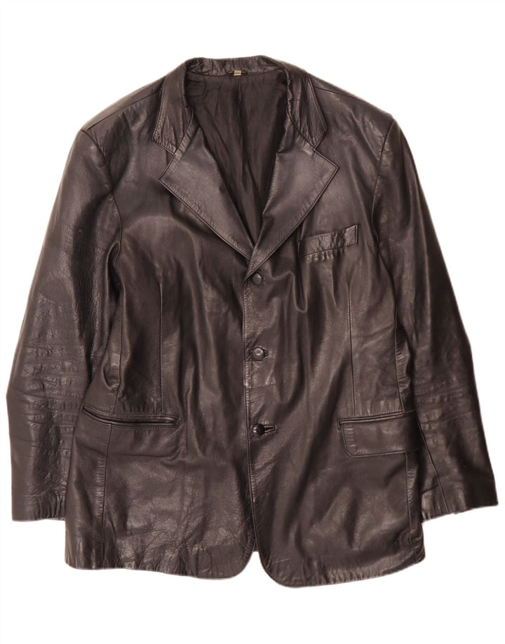 Vintage Mens 3 Button Leather Blazer Jacket IT 54 XL Black