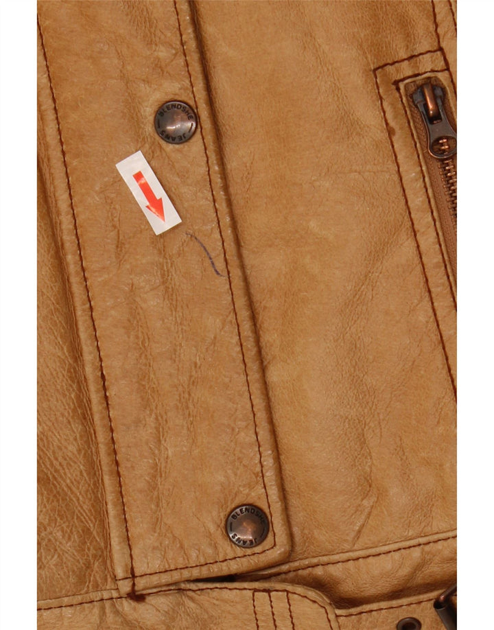 Vintage Womens Leather Jacket UK 12 Medium Beige Leather