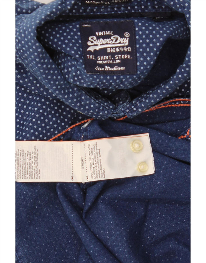 Superdry Mens Short Sleeve Shirt Medium Blue Spotted Cotton