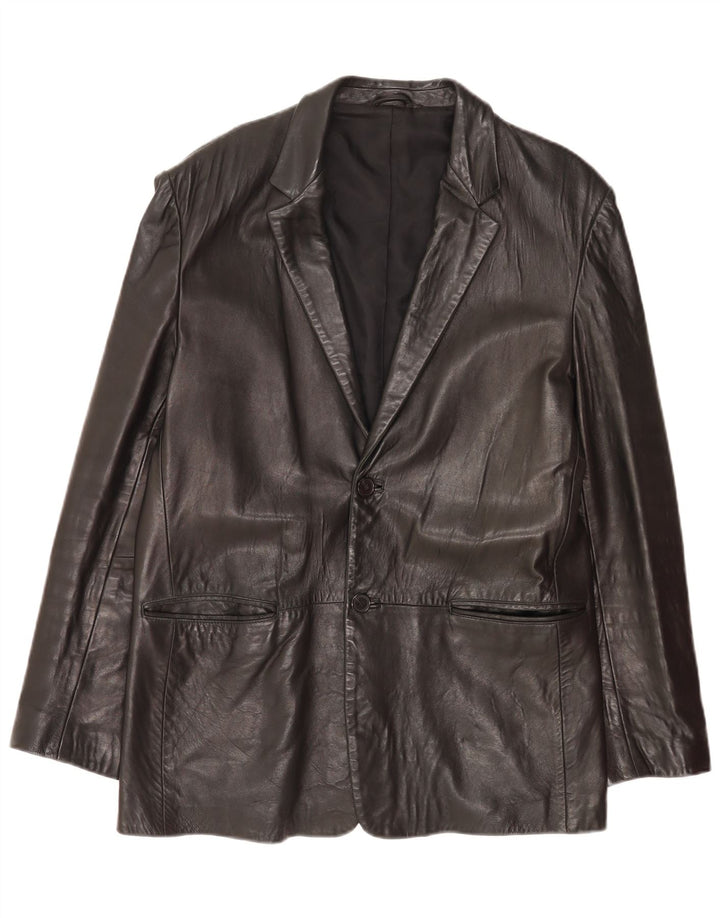 Mexx Mens 2 Button Leather Blazer Jacket IT 52 XL Black Leather