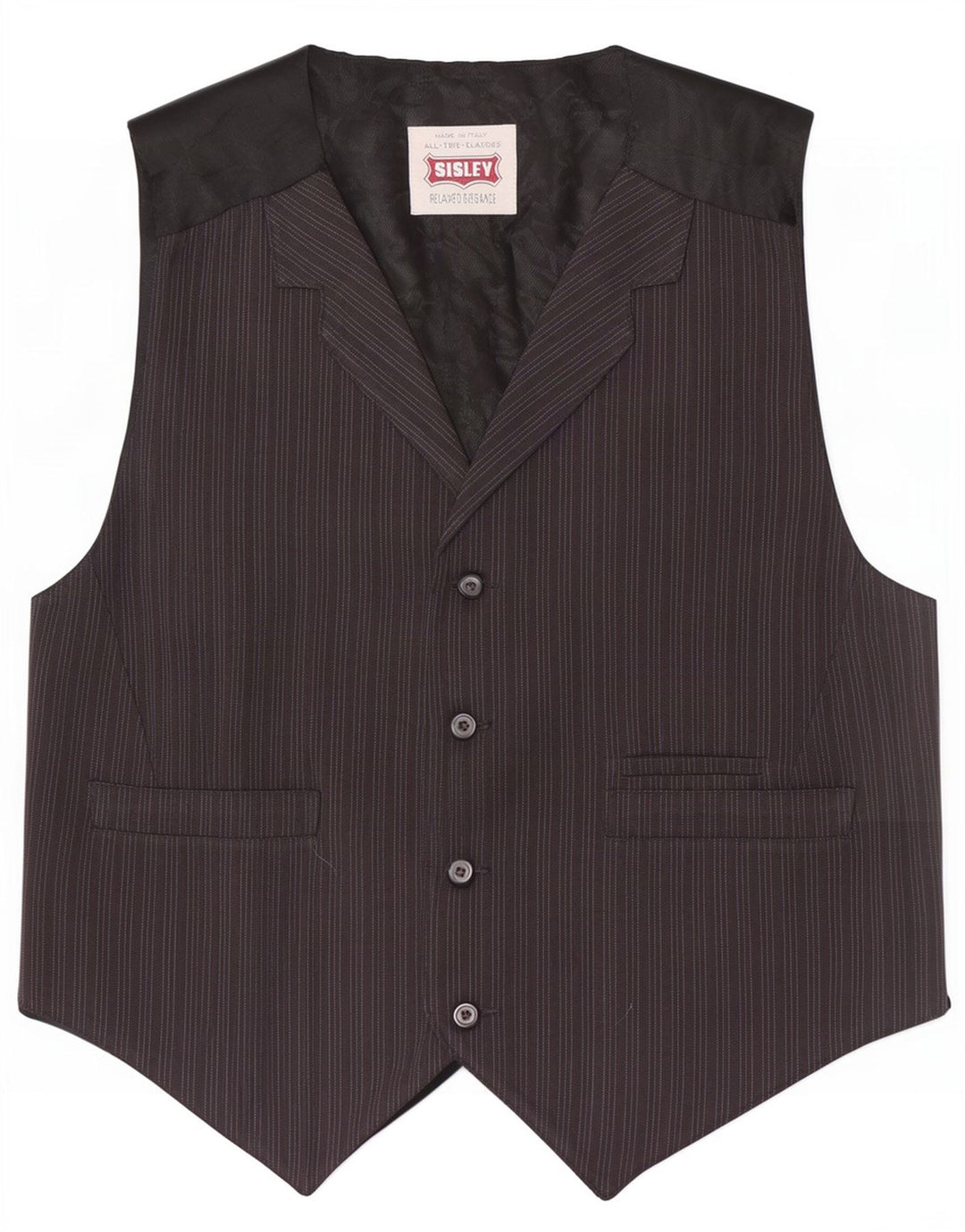 Sisley Mens Waistcoat Large Black Pinstripe Viscose