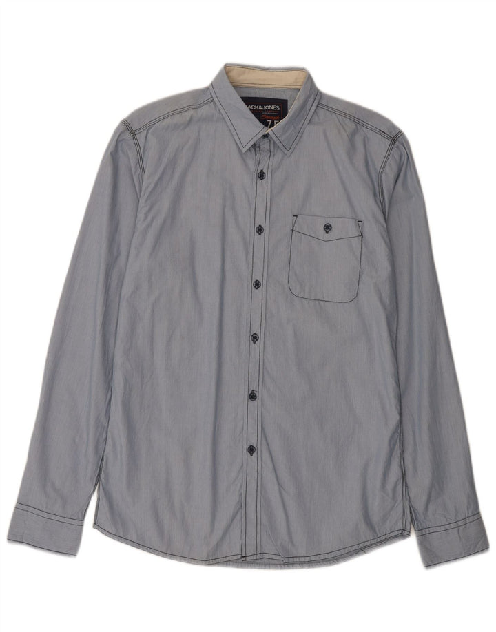 Jack & Jones Mens Graphic Shirt Medium Blue Pinstripe Cotton