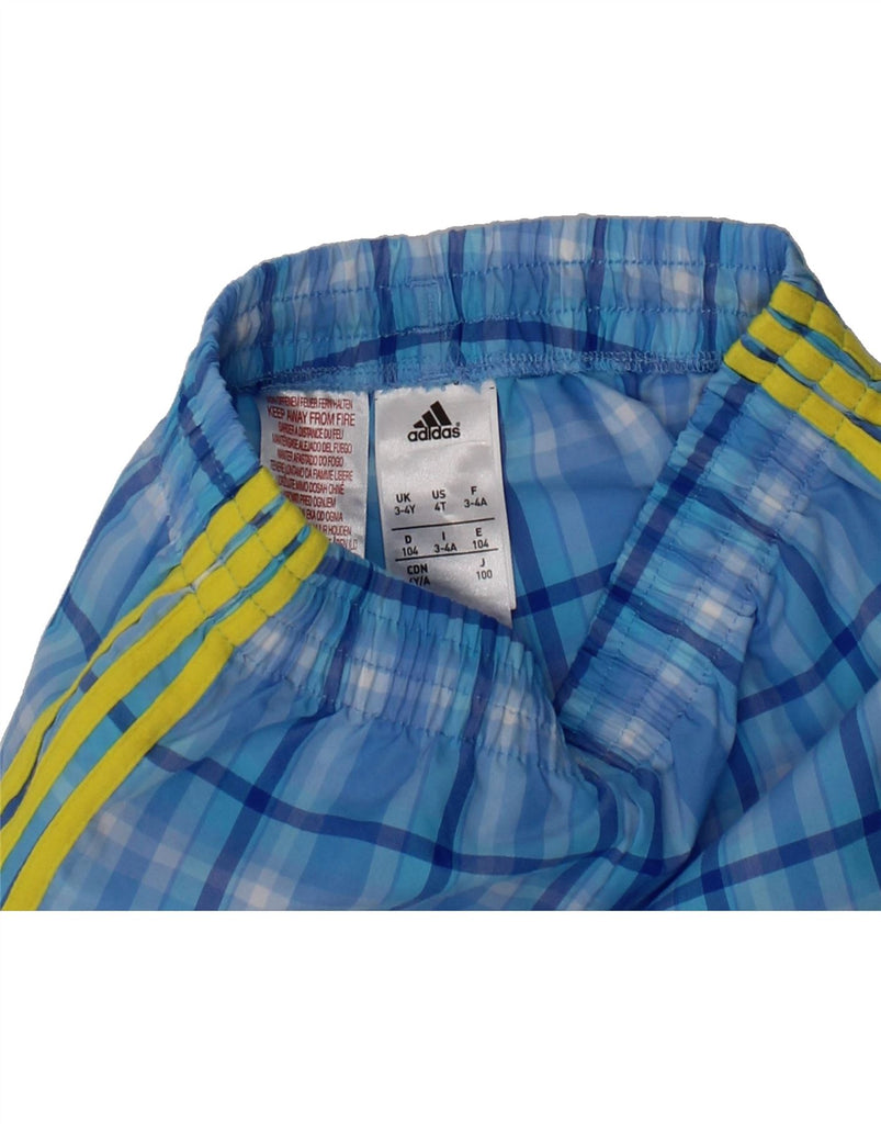 ADIDAS Boys Sport Shorts 3-4 Years Blue Plaid Polyester Vintage Adidas and Second-Hand Adidas from Messina Hembry 