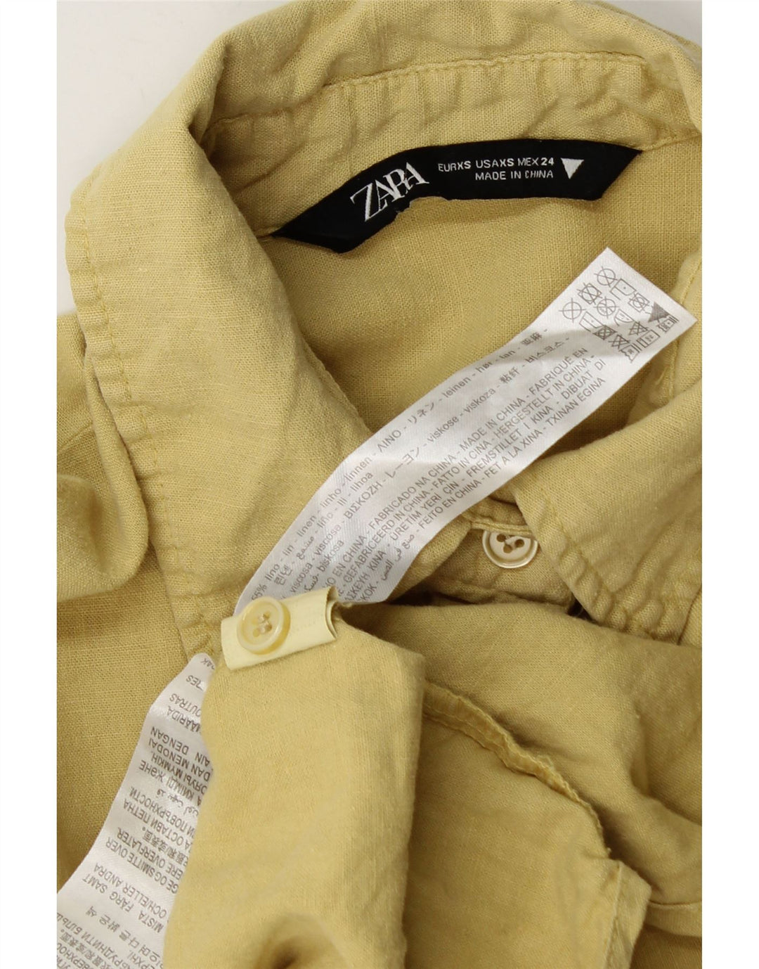 ZARA Womens Oversized Shirt UK 6 XS Yellow Linen
