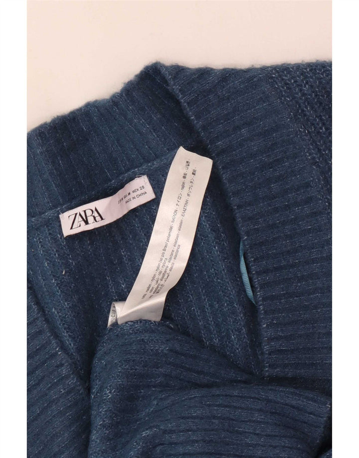 Zara Womens Oversized V-Neck Jumper Sweater UK 14 Medium Blue Polyester