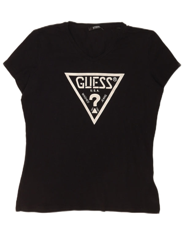 Guess Womens Graphic T-Shirt Top UK 16 Large Black Cotton