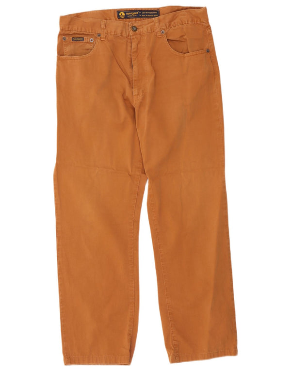 Navigare Mens Straight Casual Trousers IT 50 Large W34 L28 Beige Cotton