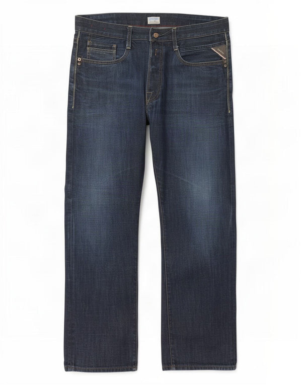 Replay Mens Straight Jeans W36 L32 Navy Blue Cotton