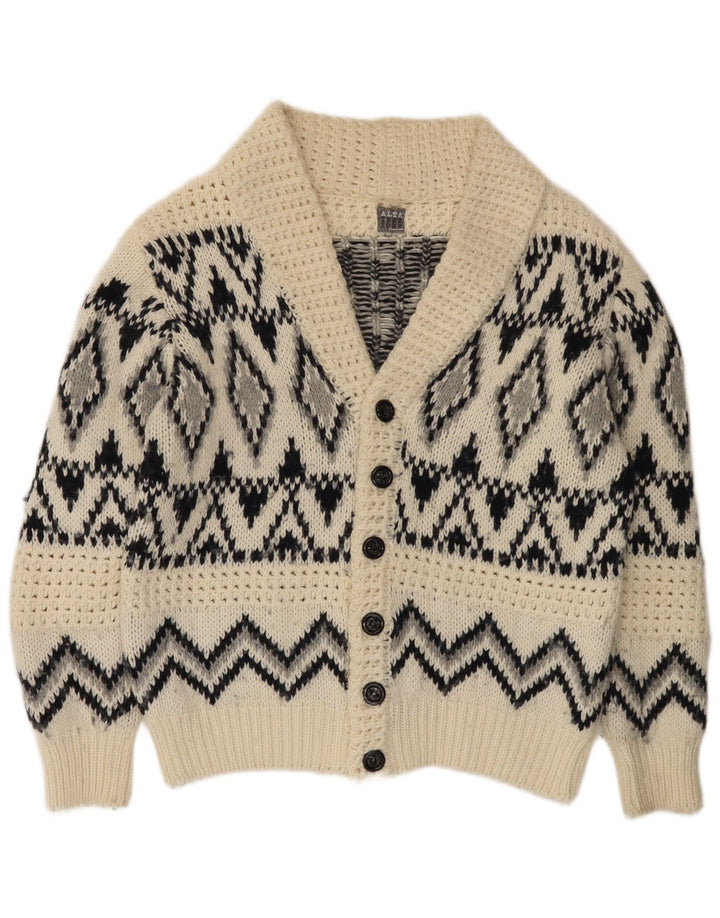 Altatensione Mens Cardigan Sweater Medium Off White Fair Isle Acrylic