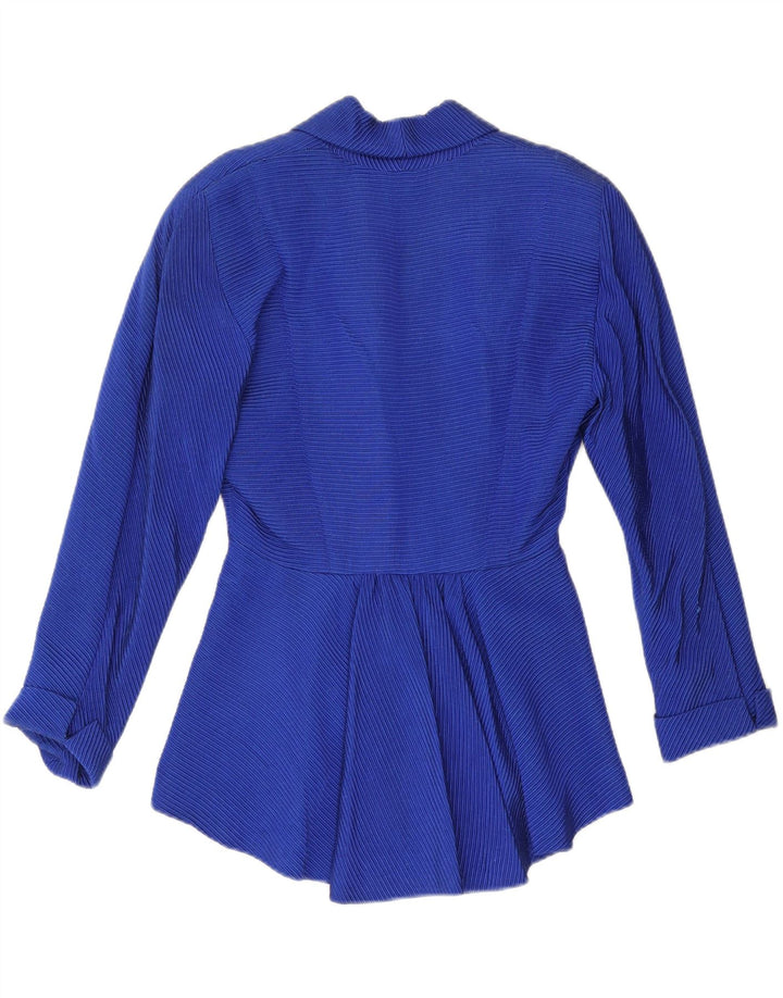 VINTAGE Womens Blazer Jacket UK 12 Medium Blue Pinstripe Cotton