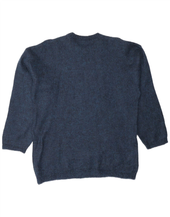 Vintage Womens Graphic Crew Neck Jumper Sweater UK 14 Medium Navy Blue