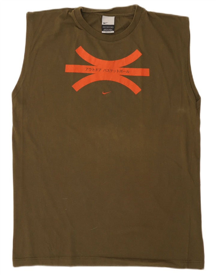 Nike Mens Dri Fit Graphic Vest Top Large Khaki Cotton