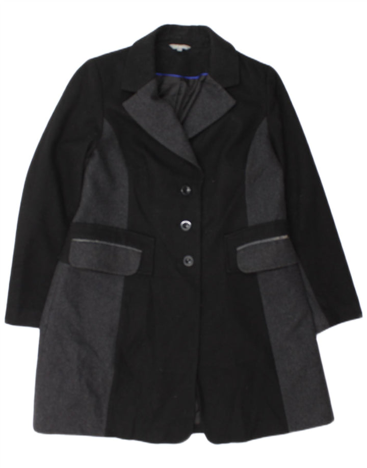 Marks & Spencer Womens Overcoat UK 16 Large Black Colourblock Wool