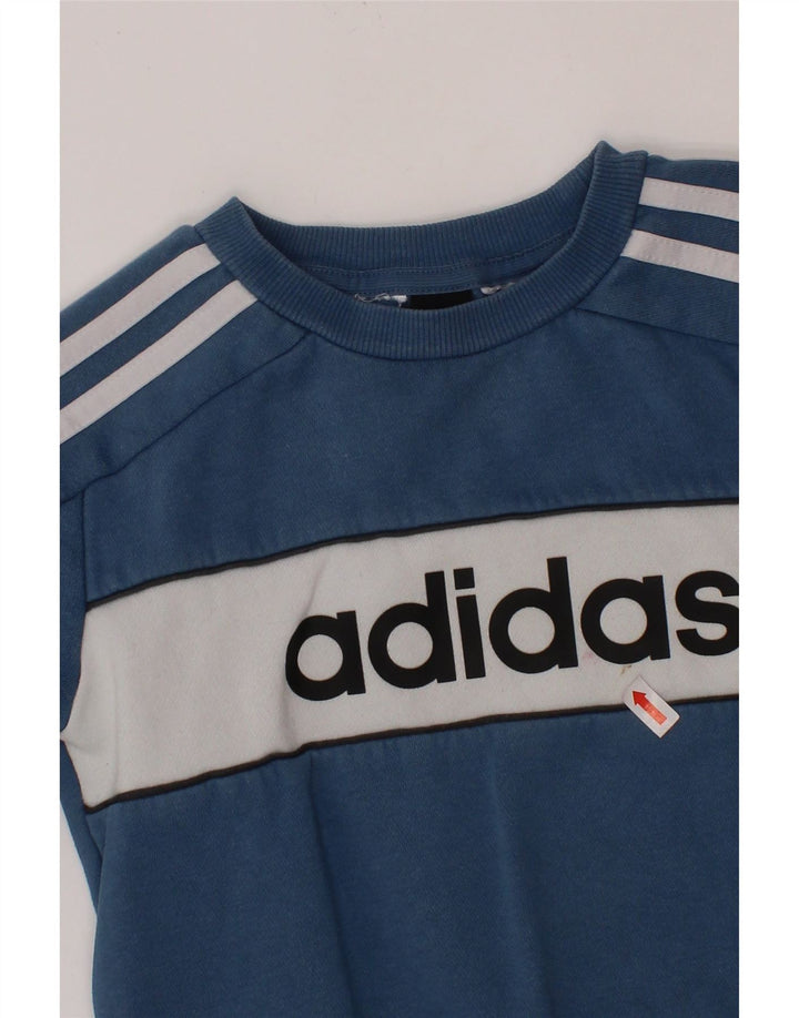 ADIDAS Boys Graphic Sweatshirt Jumper 5-6 Years Blue Colourblock