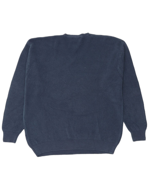 Vintage Mens Loose Fit V-Neck Jumper Sweater IT 50 Medium Navy Blue Cotton