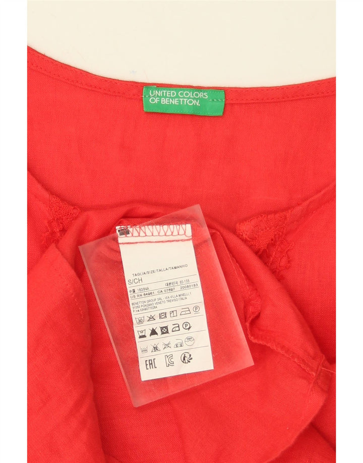 BENETTON Womens 3/4 Sleeve Blouse Top UK 10 Small Red Linen Vintage Benetton and Second-Hand Benetton from Messina Hembry 