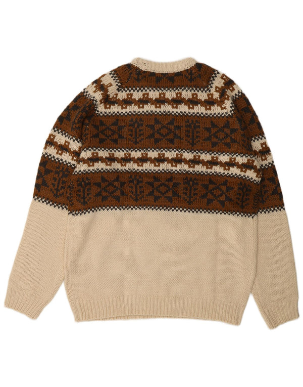 PIAZZA ITALIA Mens Crew Neck Jumper Sweater XL Beige Fair Isle Acrylic