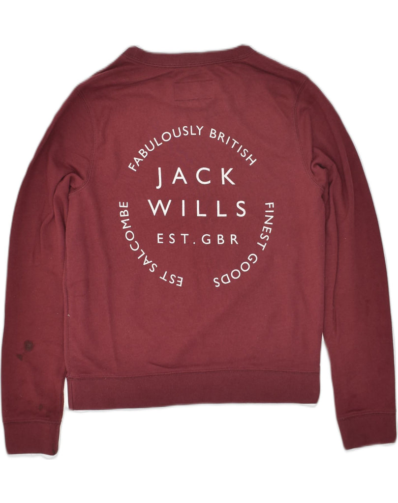 JACK WILLS Womens Graphic Sweatshirt Jumper UK 10 Small Maroon Cotton | Vintage Jack Wills | Thrift | Second-Hand Jack Wills | Used Clothing | Messina Hembry 