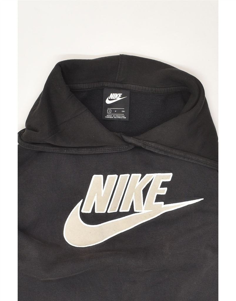 NIKE Womens Graphic Crop Hoodie Jumper UK 10 Small Black Cotton | Vintage Nike | Thrift | Second-Hand Nike | Used Clothing | Messina Hembry 